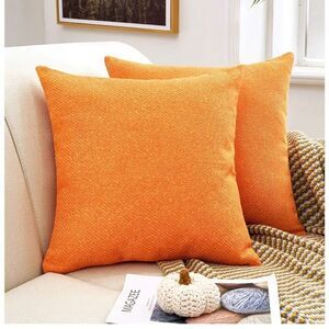 MERNETTE Orange Decorations Linen Decorative Square Throw Pillow 20x20 Inch Set